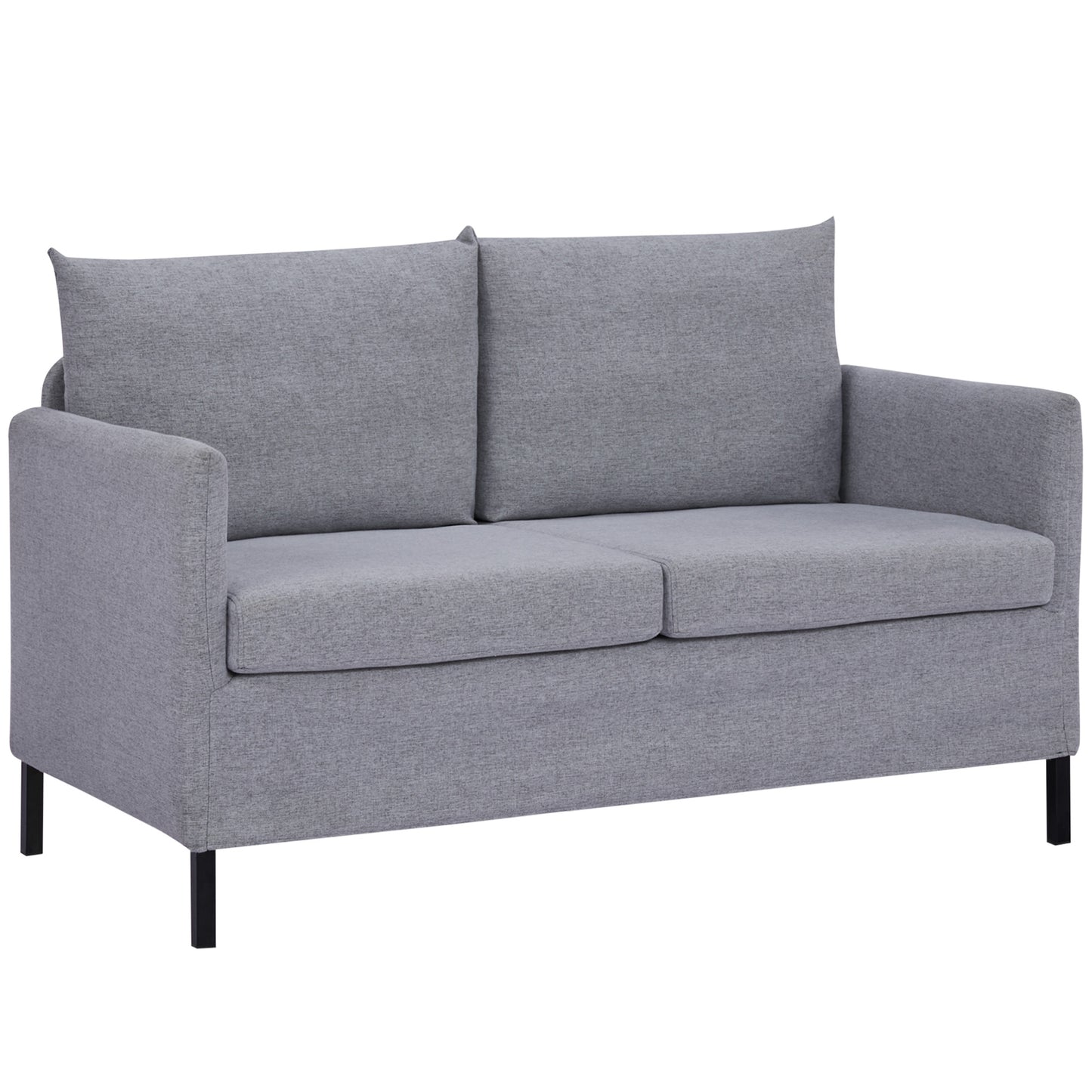 HOMCOM Sofá de 2 Plazas Tapizado en Lino Sintético Sillón Biplaza de Salón con Cojines Acolchados Desenfundables Reposabrazos y Patas de Acero 130x67x76,5 cm Gris