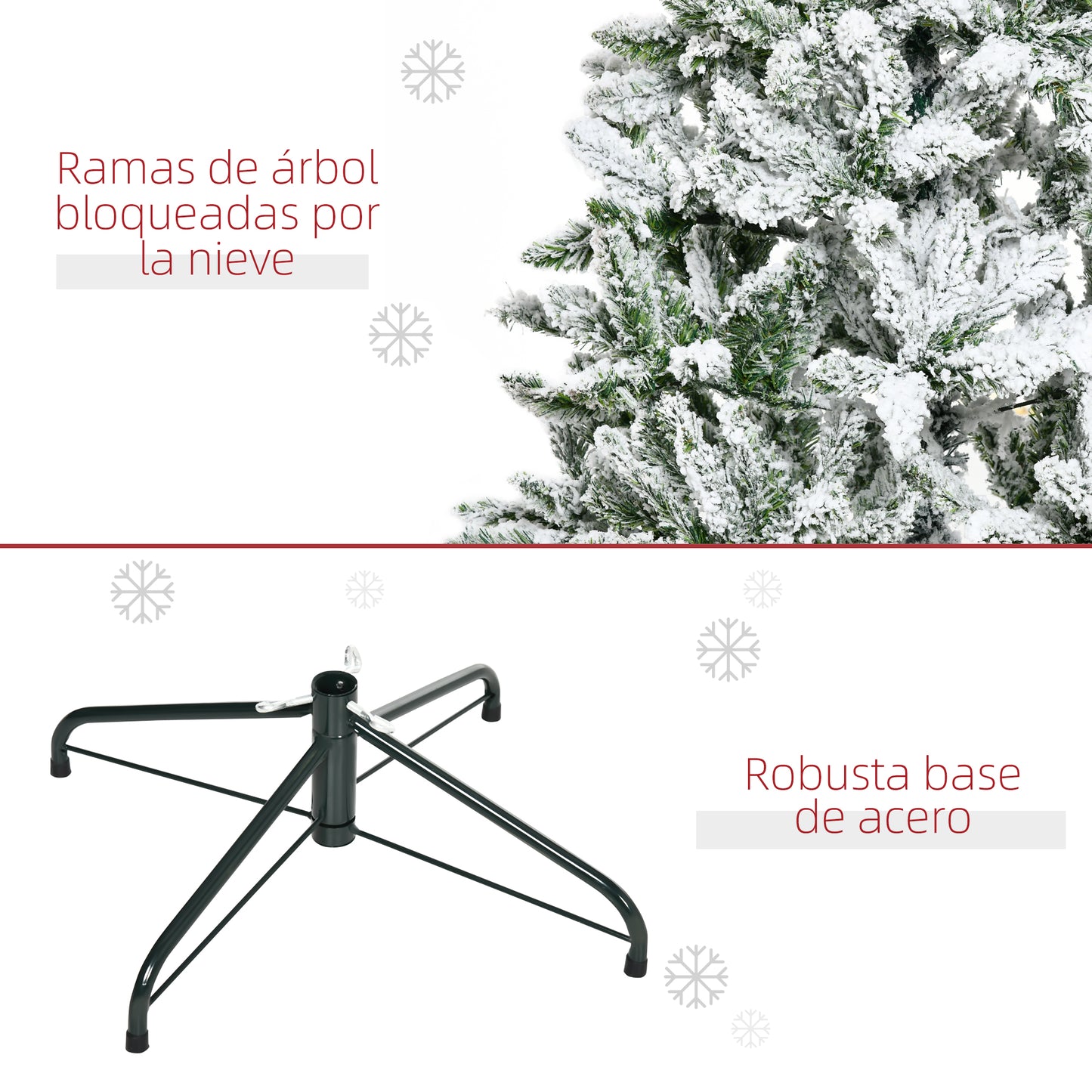 HOMCOM Árbol de Navidad Artificial 150 cm con Nieve Ignífugo con 358 Ramas Apertura Automática Base Plegable y Soporte Metálico Decoración Navideña para Interiores Verde