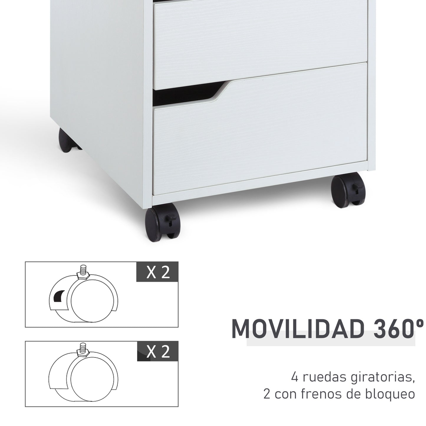 HOMCOM Armario Archivador Móvil para Oficina Cajonera Madera 3 Cajones Con Ruedas(2 con Frenos) 40x50x57.5cm MDF