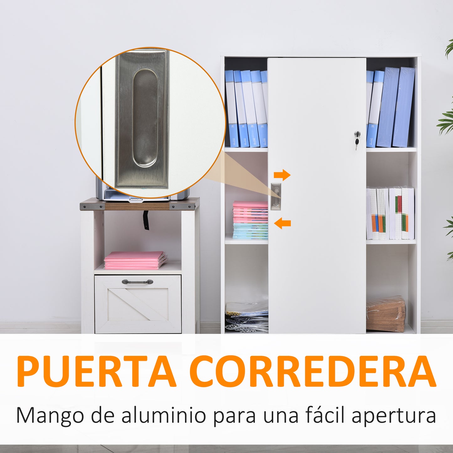 HOMCOM Armario de Oficina Práctico con 2 Puertas Correderas Bloqueables y 3 Estantes para Despacho Estudio 80x40x120 cm Blanco