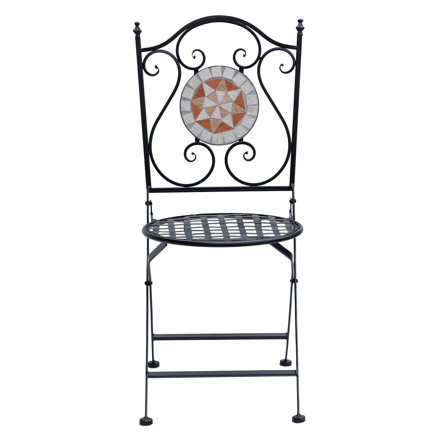 Outsunny Set de 2 Sillas Plegables de Jardín Bistro Silla Asiento Mosaico para Terraza Balcón Metal Carga 120 kg 50x40x94,5 cm Negro