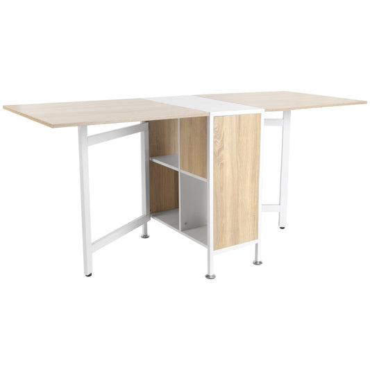 HOMCOM Mesa de Comedor Plegable de Almacenaje con 4 Compartimentos para Comedor Salón Mesa Auxiliar Escritorio Madera Ahorra Espacio 3 Formas