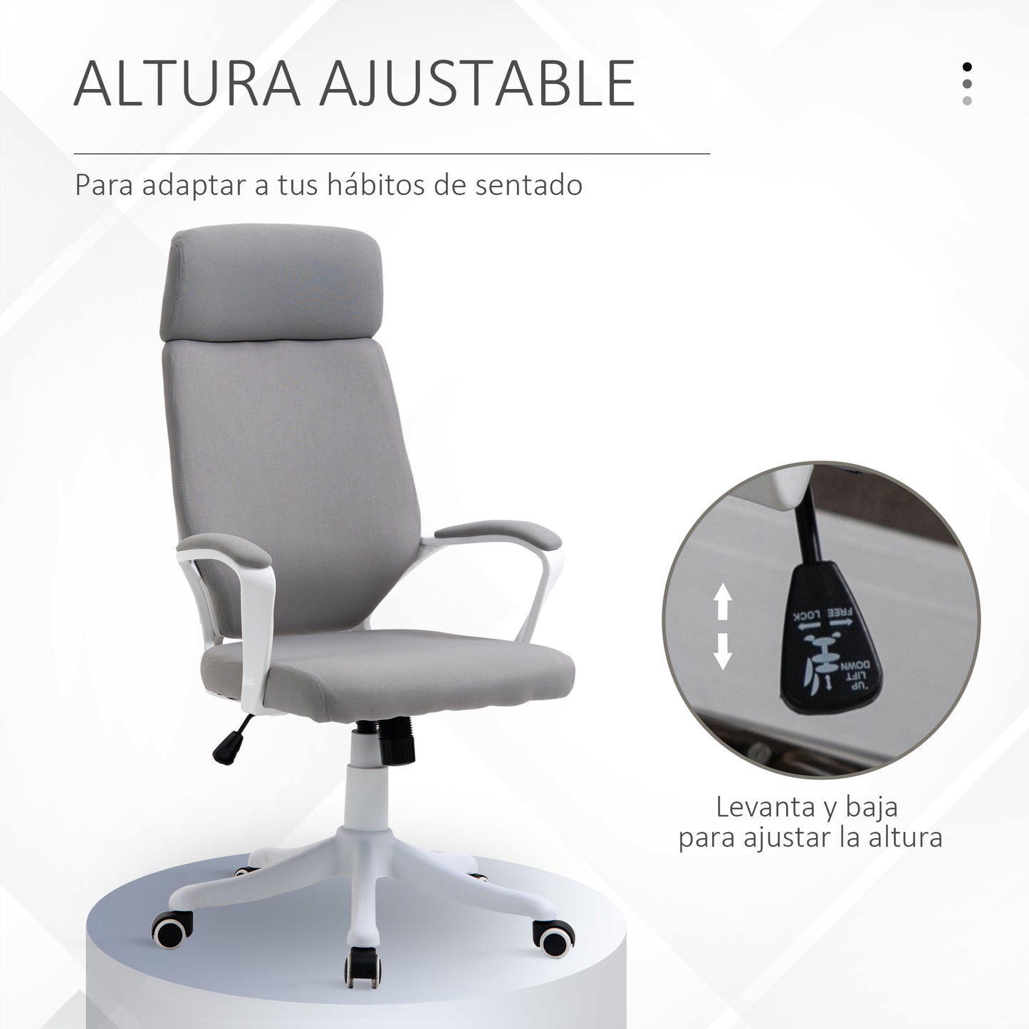 Vinsetto Silla de Oficina Giratoria Silla de Escritorio Altura Ajustable con Reposabrazos y Respaldo Alto Carga 120 kg 63x65x112-120 cm Gris