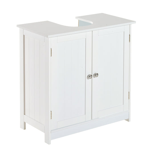 HOMCOM Mueble para Debajo del Lavabo o Fregadero Armario de Baño de Madera Armario de Almacenaje 60x30x60cm Blanco