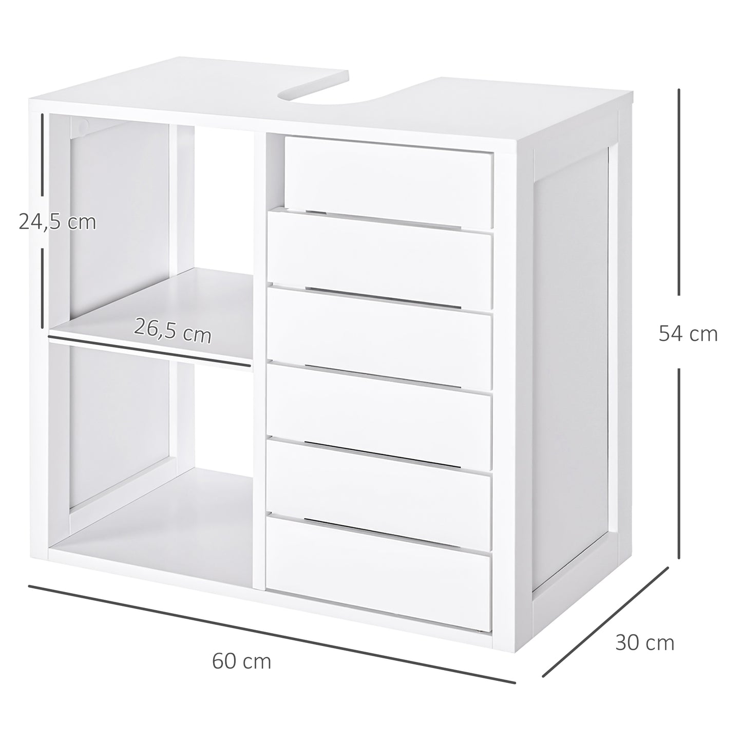 kleankin Mueble Bajo de Lavabo para Baño Suspendido Compacto con 2 Estantes Abiertos y Zona Cerrada 60x30x54 cm Blanco