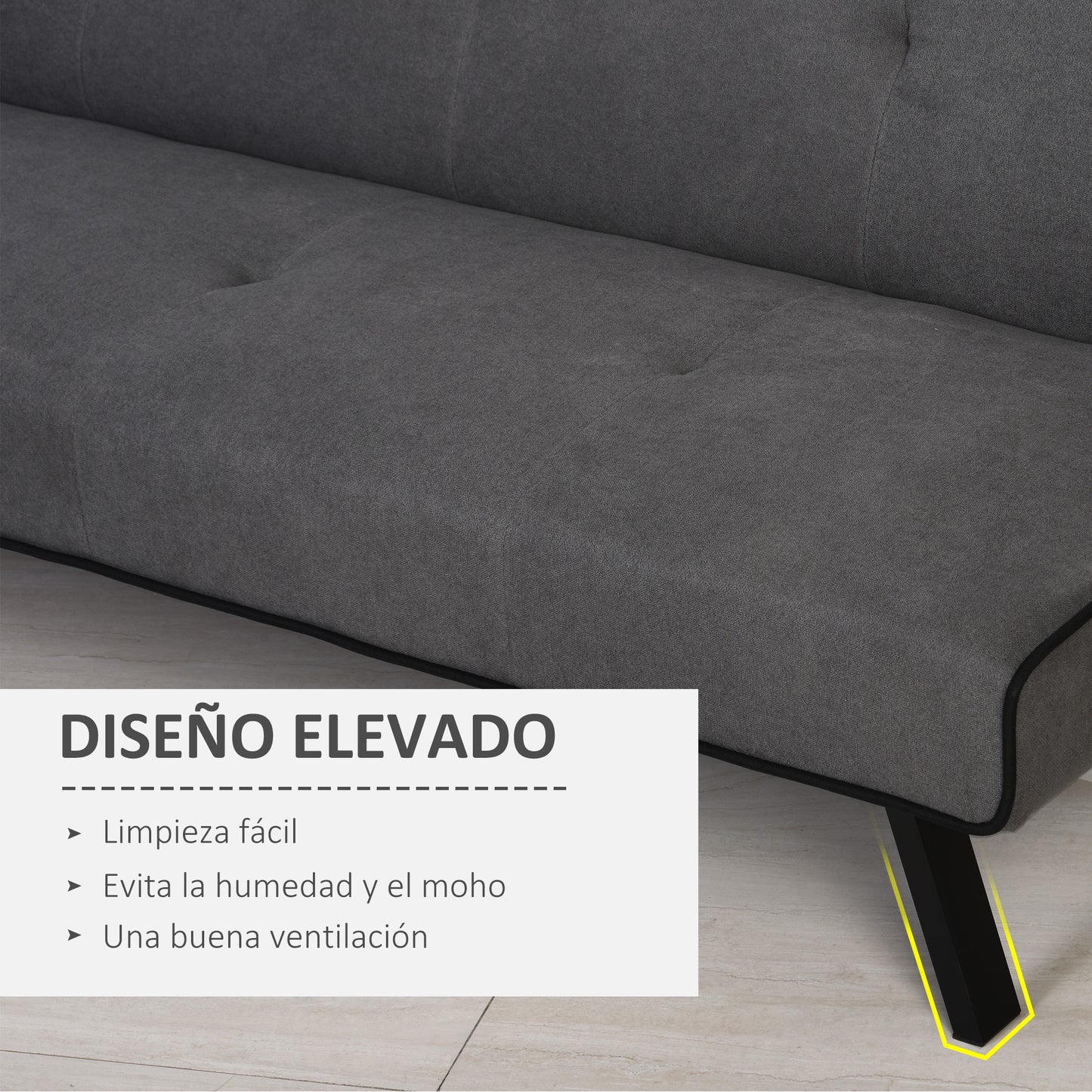 HOMCOM Sofá Cama de 3 Plazas Reclinable Sofá Cama Convertible Tapizado en Tela con Patas de Metal para Salón Carga 300 kg 170x76x72,5 cm Gris