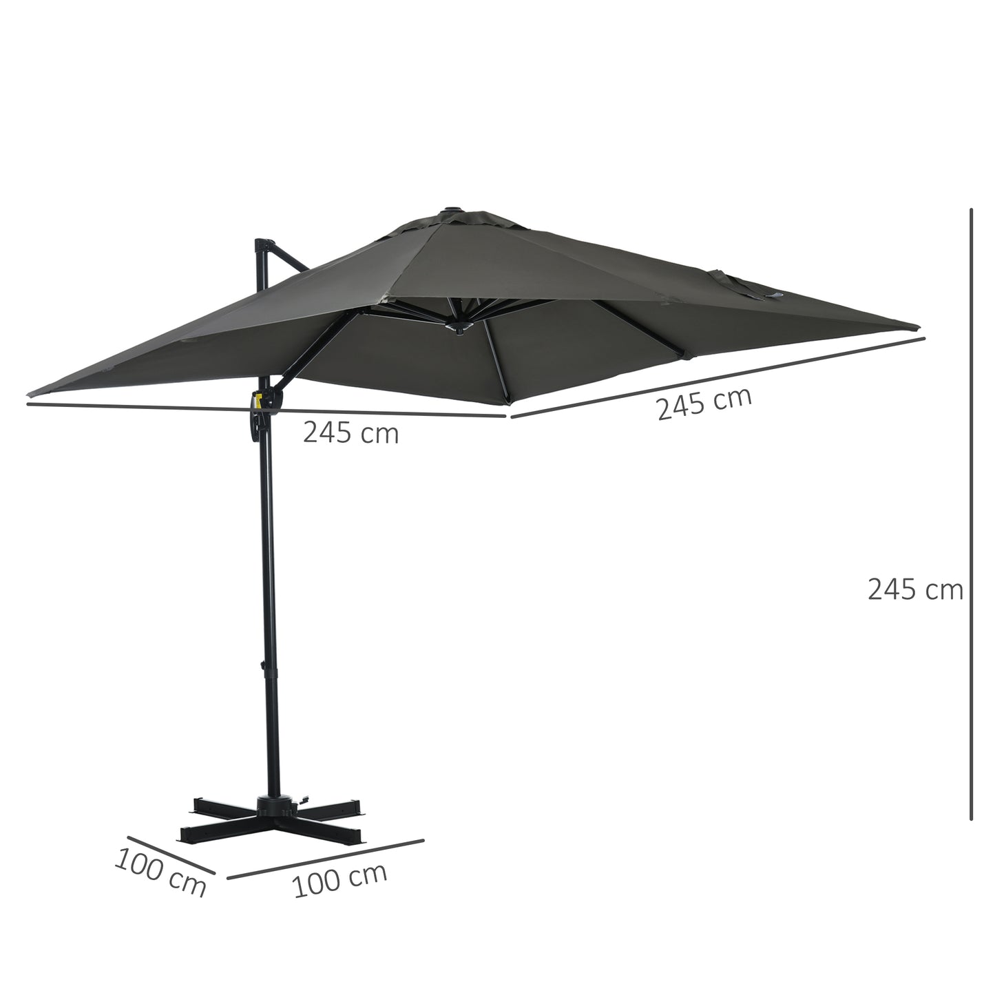 Outsunny Sombrilla de Jardín de Aluminio 245x245x245 cm Parasol Excéntrico con Manivela Giratorio 360° Inclinación de 5 Niveles Tela Desmontable Gris