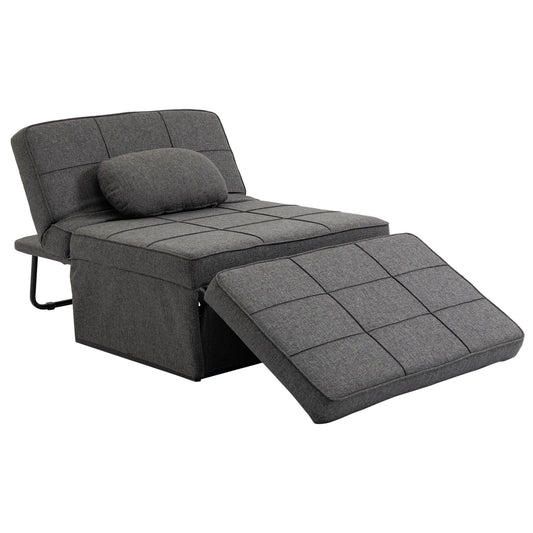 HOMCOM 3 en 1 Sofá Cama Individual Tapizada en Lino Sillón Reclinable en 5 Posiciones Silla de Dormir Convertible Reposapiés con Reposacabezas para Salón Carga 200 kg 95x189x43 cm Gris