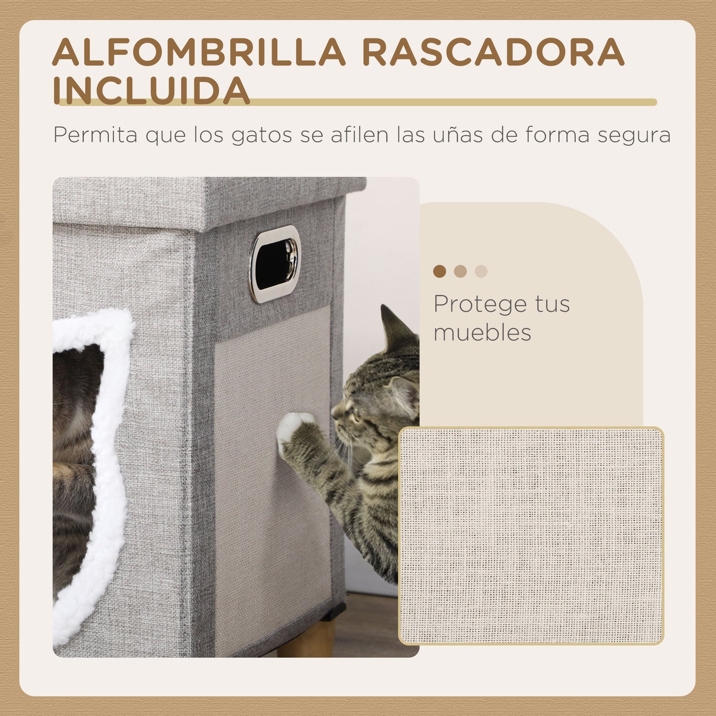 PawHut Cama Cueva de Gatos 2 en 1 Casa para Gatos Interior Tipo Reposapiés con Cojín Extraíble Bola Colgante y Almohadilla para Rascar 35,5x35,5x42,5 cm Gris