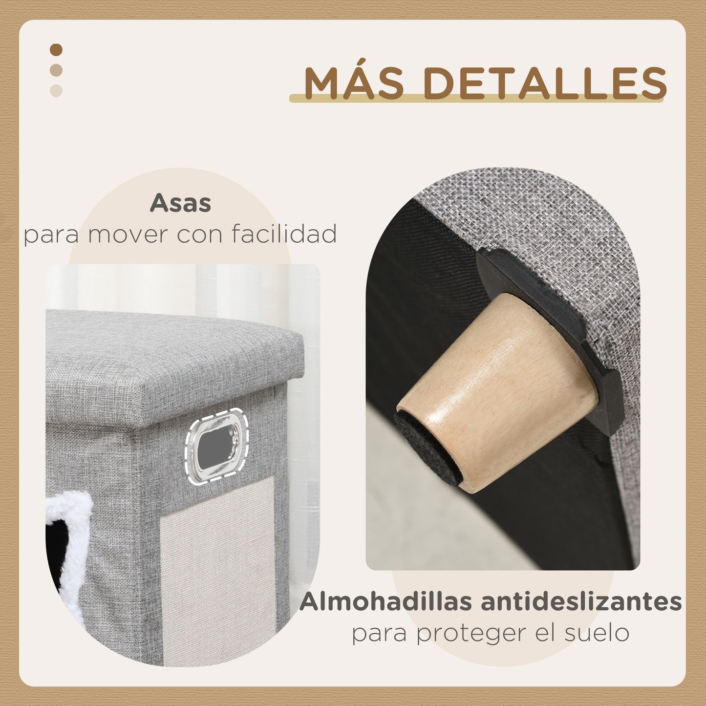 PawHut Cama Cueva de Gatos 2 en 1 Casa para Gatos Interior Tipo Reposapiés con Cojín Extraíble Bola Colgante y Almohadilla para Rascar 35,5x35,5x42,5 cm Gris