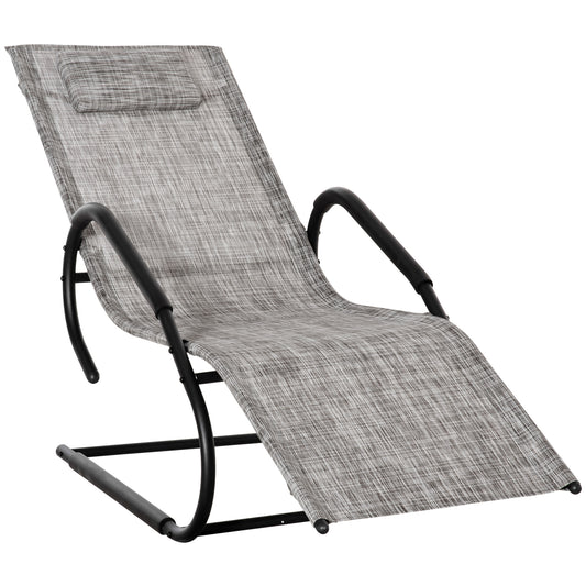 Outsunny Tumbona de Jardín Ergonómica con Reposacabezas Reposapiés y Reposabrazos Mecedora Tapizado en Tela Texteline Transpirable para Exterior Terraza Patio 160x59,5x83 cm Gris