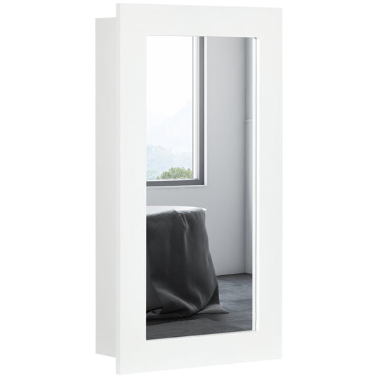 kleankin Armario con Espejo de Baño Botiquín de Pared Mueble Colgante para Baño con Puerta y Estantes Ajustables para Dormitorio Aseo 40x12x71 cm Blanco