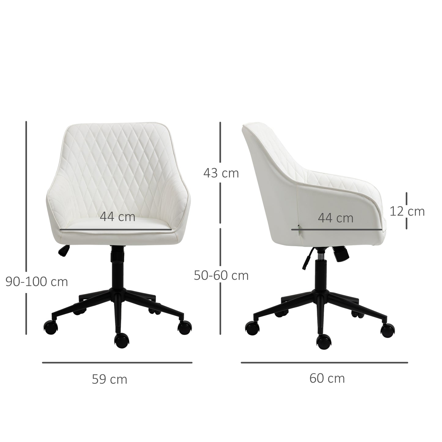 Vinsetto Silla de Oficina Ergonómica Silla de Escritorio Giratoria de Cuero PU con Altura Ajustable y Función de Inclinación para Salón Dormitorio Estudio 59x60x90-100 cm Blanco