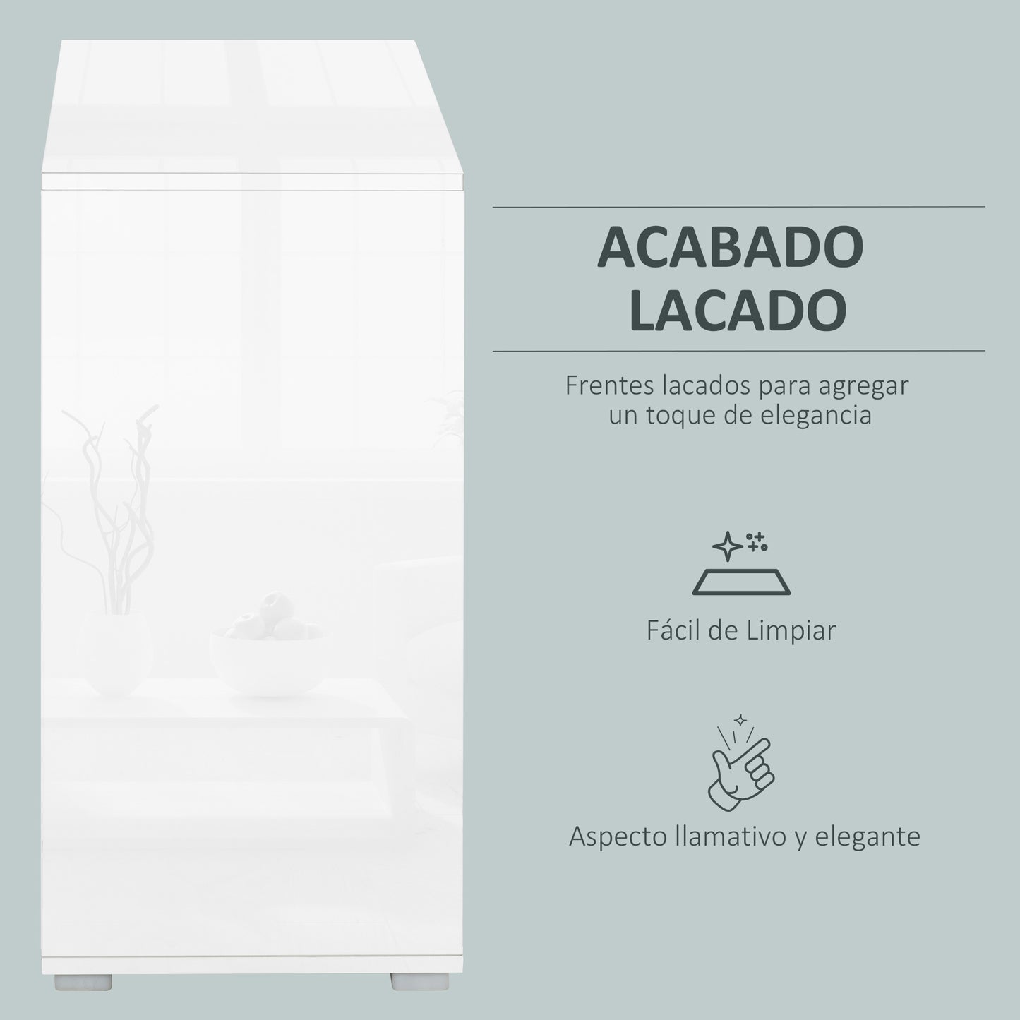 HOMCOM Aparador para Cocina con 2 Puertas 2 Cajones Marco de Blanco Brillante Estante Ajustable Apertura a Presión Armario de Almacenamiento para Dormitorio Salón 79x36x74 cm Gris