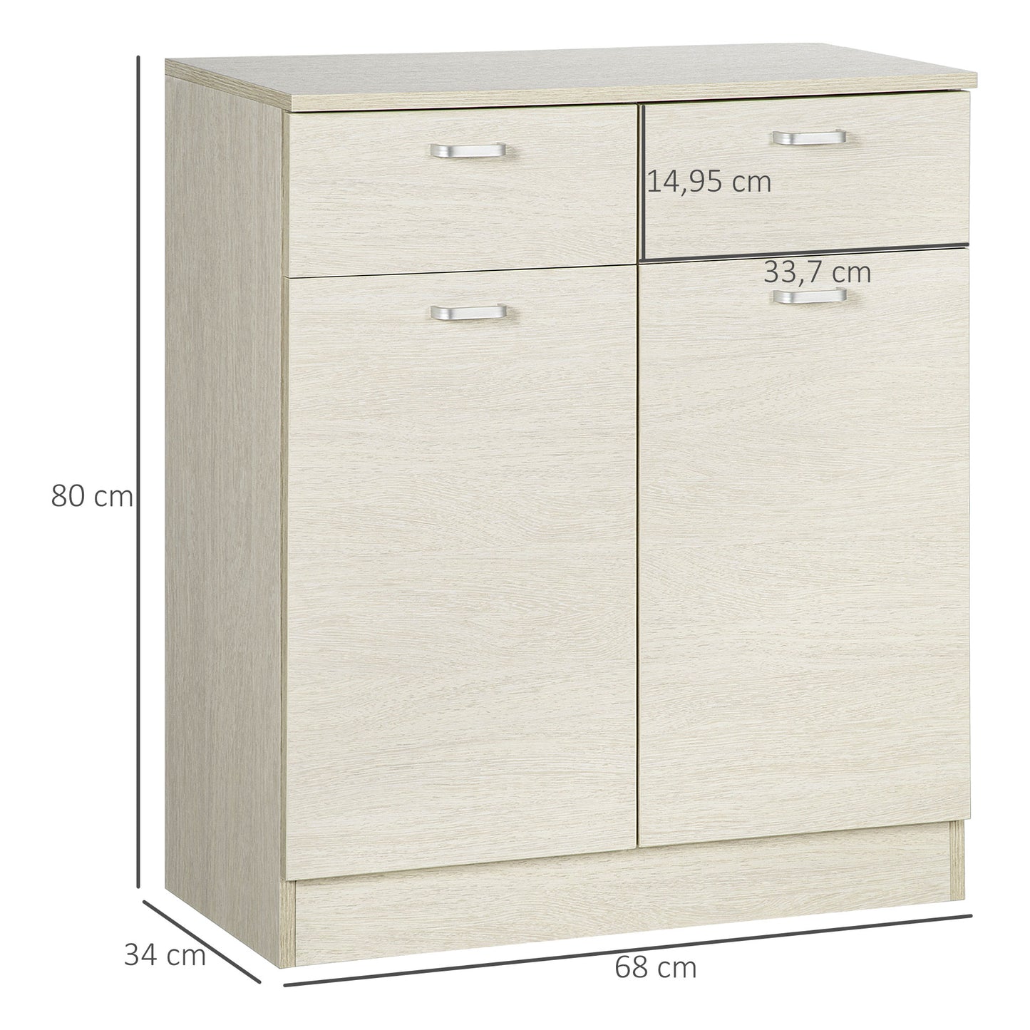 HOMCOM Armario Auxiliar de Baño con 2 Puertas 2 Cajones y Estante Interior Ajustable Mueble Auxiliar de Baño para Dormitorio Entrada Antivuelco 68x34x80 cm Natural