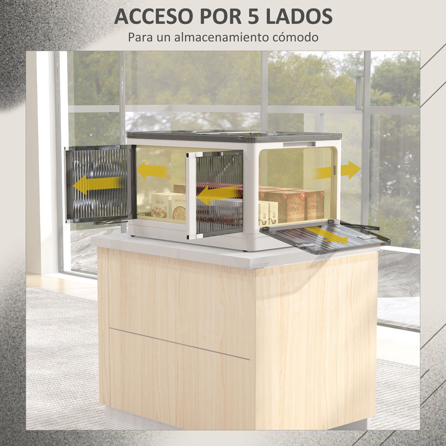 HOMCOM Caja de Almacenamiento Apilable con Tapa 69L Caja Organizadora Plegable con Ruedas Contenedor de Plástico con Acceso a 5 Lados 60x42x34 cm Blanco