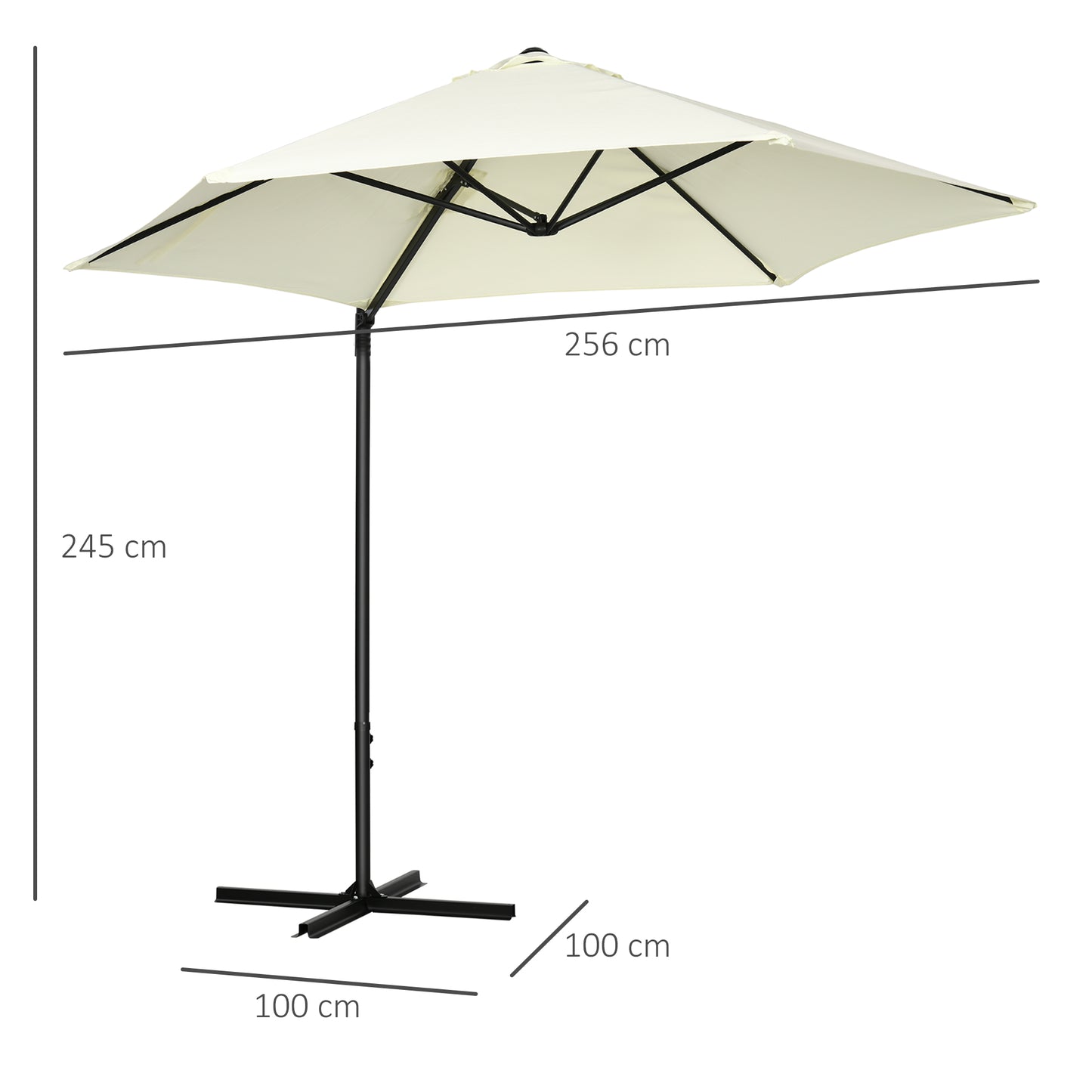 Outsunny Sombrilla de Jardín Ø256x245 cm Parasol Excéntrico Rotación de 360° con Apertura Manual y Base Cruzada para Patio Terraza Exterior Beige