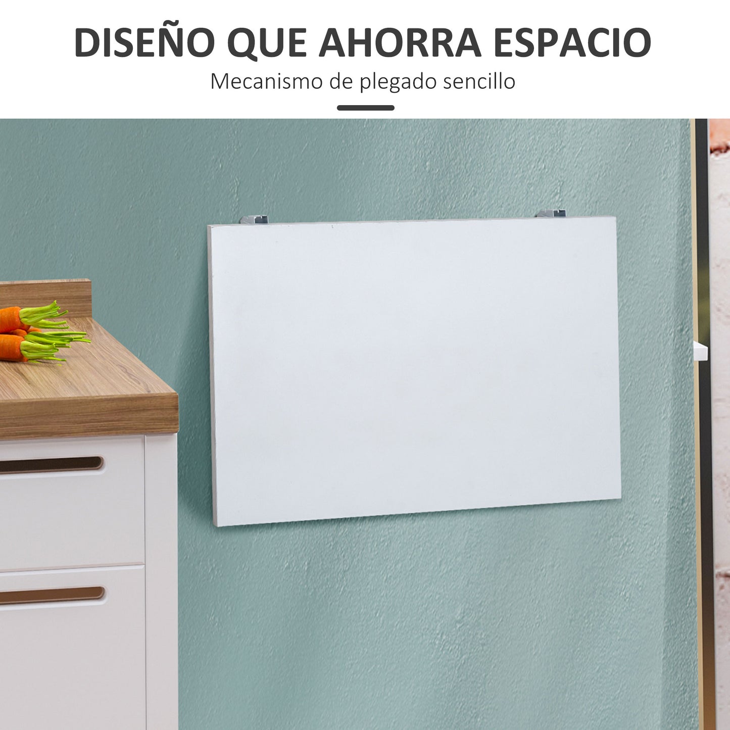 HOMCOM Mesa Plegable de Pared Mesa Abatible de Pared de Madera Ahorra Espacio para Cocina Comedor Dormitorio Carga 10 kg 60x40x20 cm Blanco