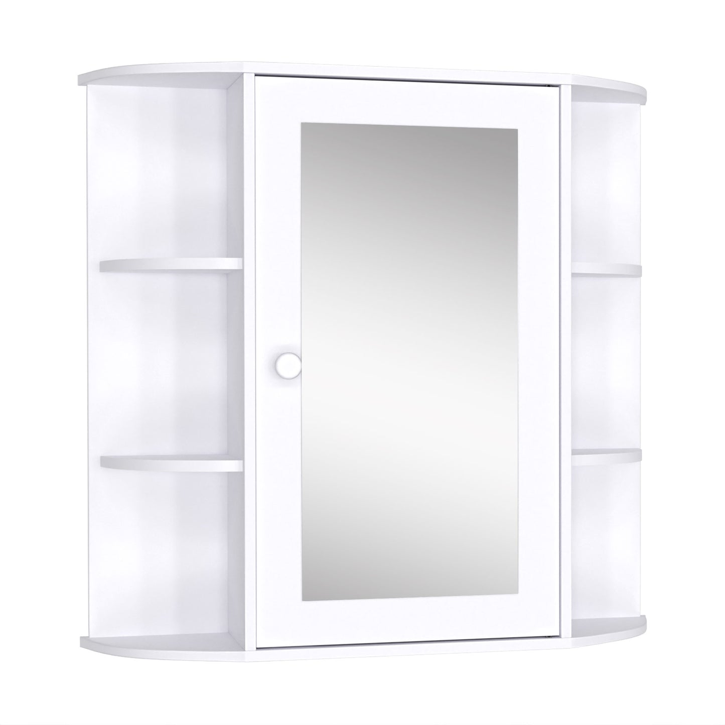 HOMCOM Armario de Baño con Espejo Mueble Colgante de Aseo con 1 Puerta 2 Estantes Interiores y 6 Estantes Laterales para Salón Cocina Dormitorio 66x17x63 cm Blanco