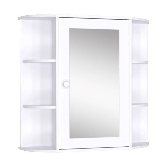 HOMCOM Armario de Baño con Espejo Mueble Colgante de Aseo con 1 Puerta 2 Estantes Interiores y 6 Estantes Laterales para Salón Cocina Dormitorio 66x17x63 cm Blanco