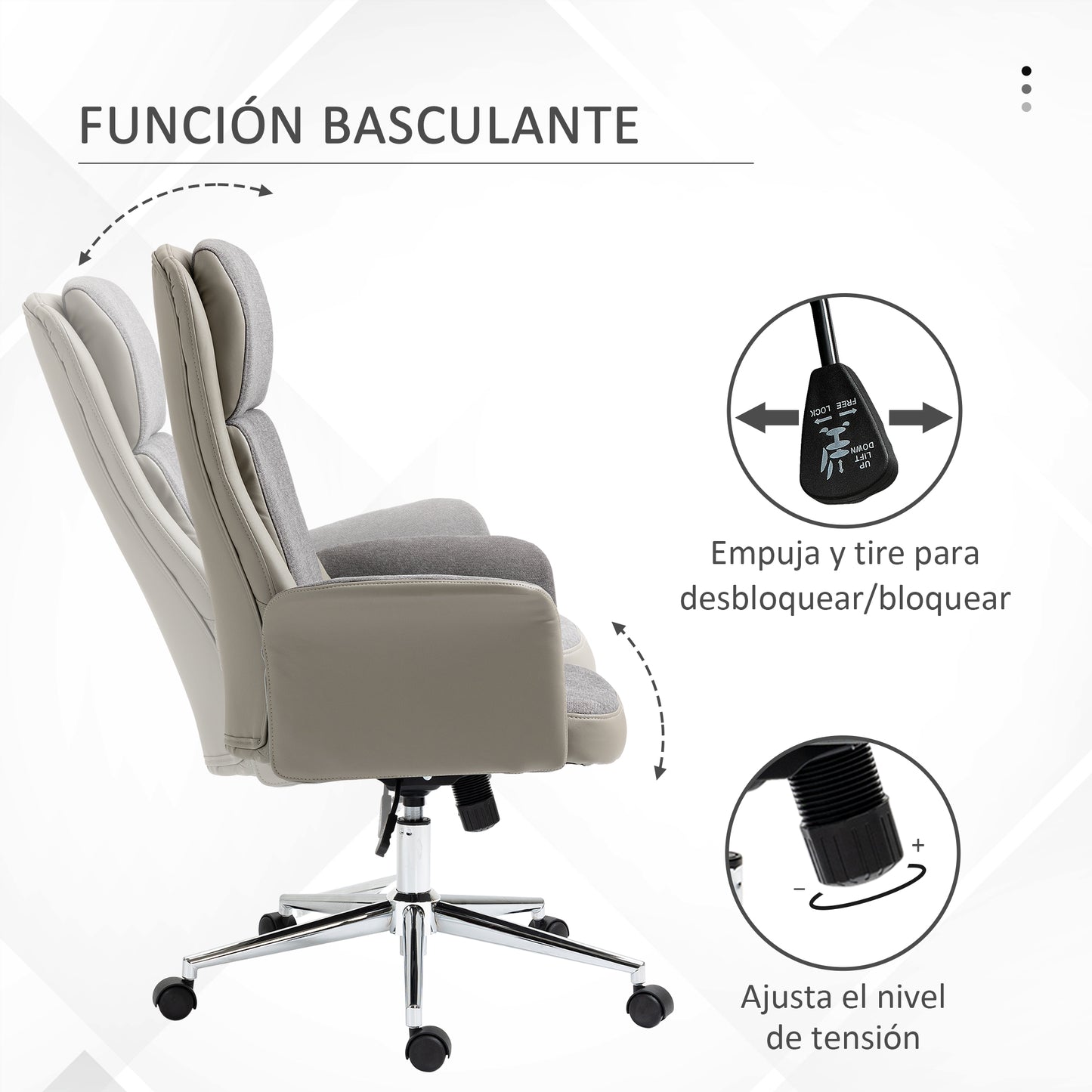 Vinsetto Silla de Oficina Busculante Silla de Oficina Giratoria con Respaldo Alto Silla de Estudio para Salón Dormitorio Estudio Carga 120 kg Tapizado en PU 65x72x108-118 cm Gris