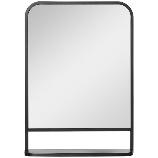 HOMCOM Espejo Decorativo de Pared 50x70 cm Espejo Rectangular de Metal con Estante de Almacenamiento para Salón Dormitorio Entrada Estilo Moderno Negro