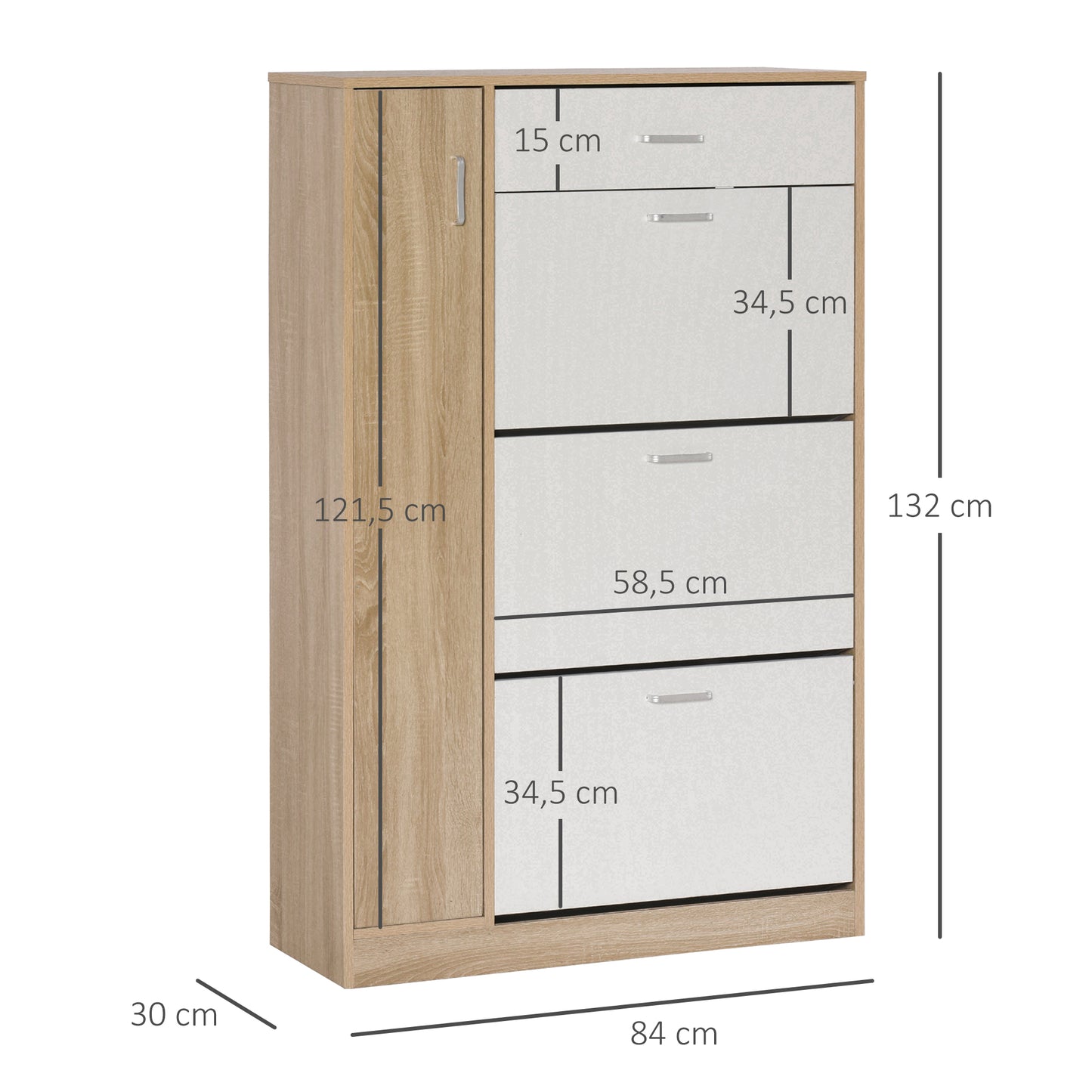 HOMCOM Mueble Zapatero de 3 Puertas para 18-27 Pares de Zapatos Zapatero Moderno con Cajón y Puerta para Salón Entrada Dormitorio 84x30x132 cm Natural