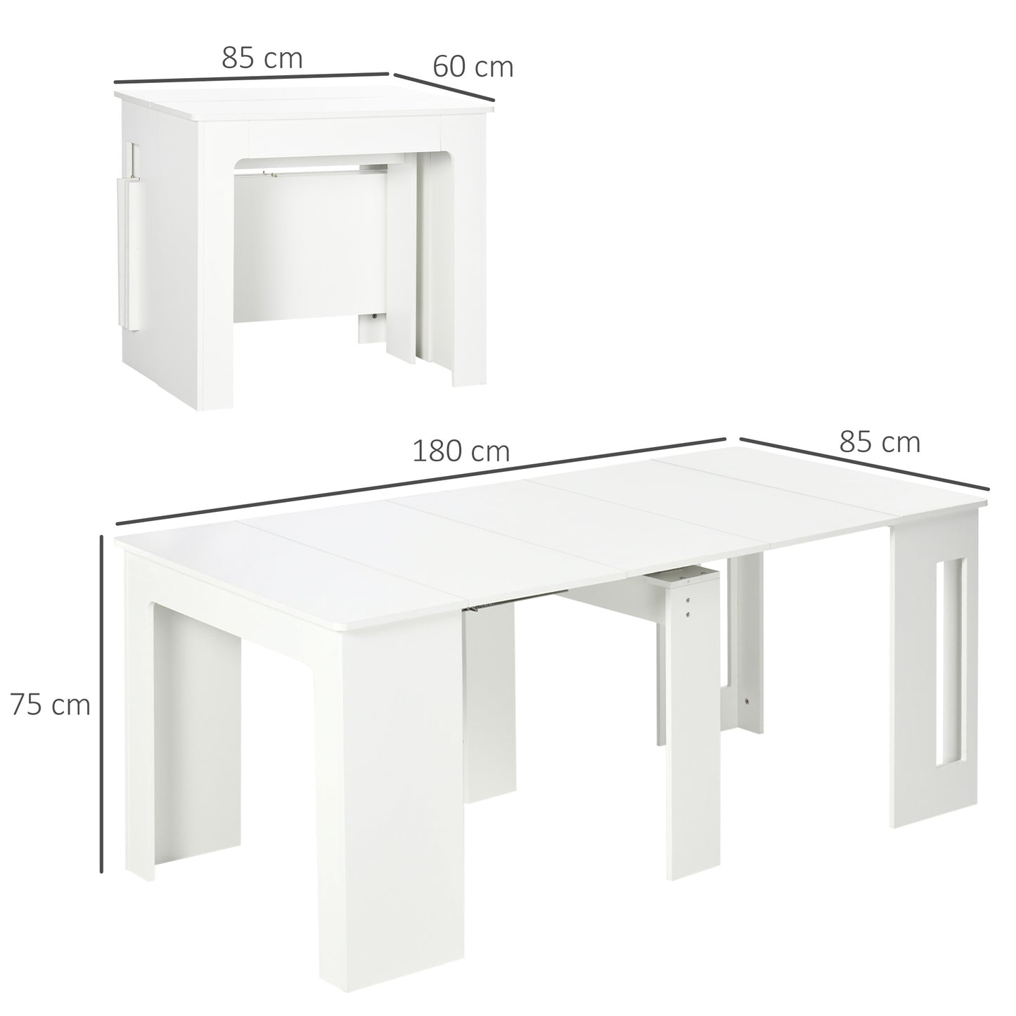 HOMCOM Mesa de Comedor Extensible para 4-6 Personas Mesa Consola con Alas Abatibles Mesa Auxiliar Multifuncional para Estudio Cocina Carga 60 kg 180x85x75 cm Blanco