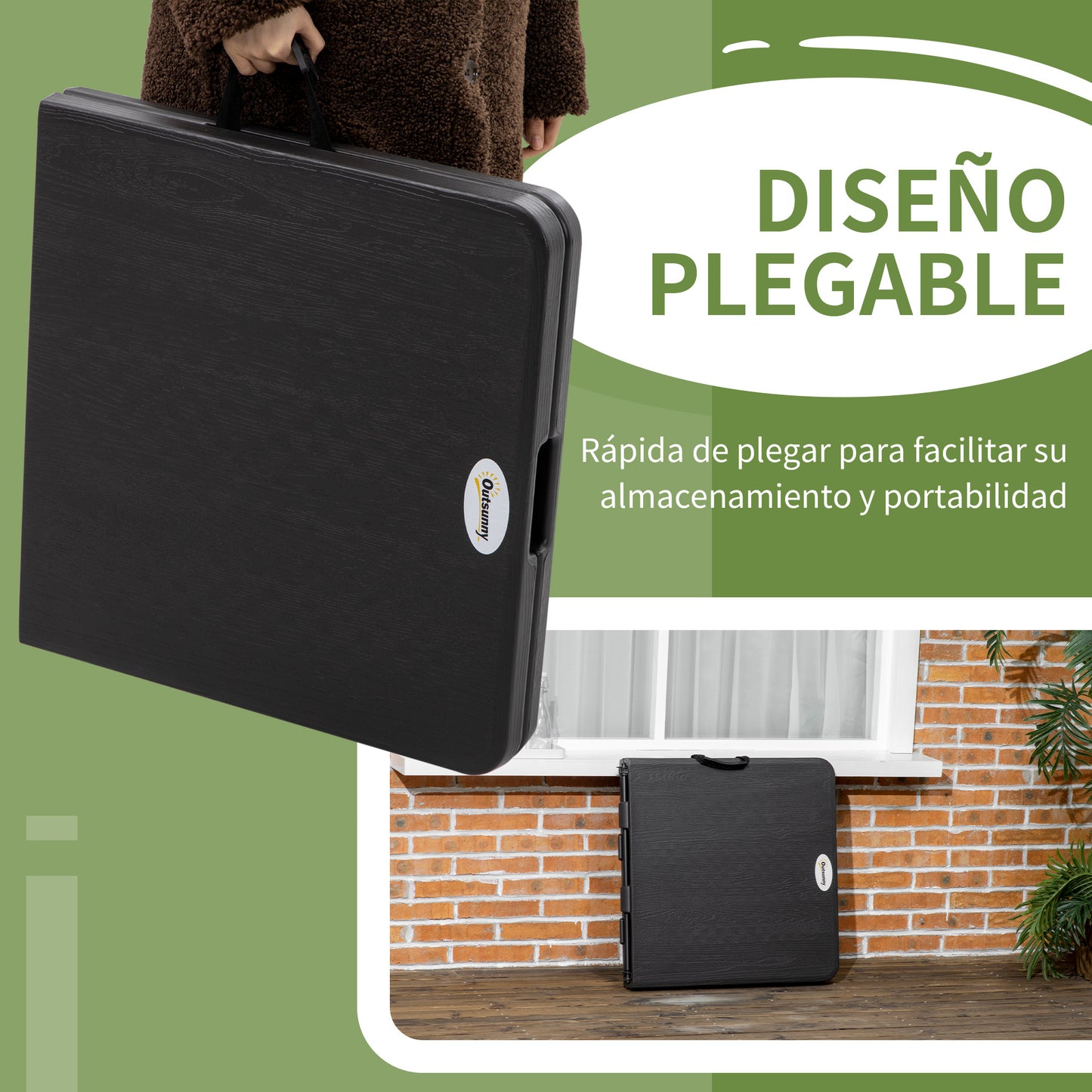 Outsunny Mesa de Jardín Rectangular Plegable Mesa de Comedor Exterior para 4 Personas con Altura Ajustable y Marco de Acero para Patio Terraza Balcón 118x60x56-74 cm Gris Oscuro