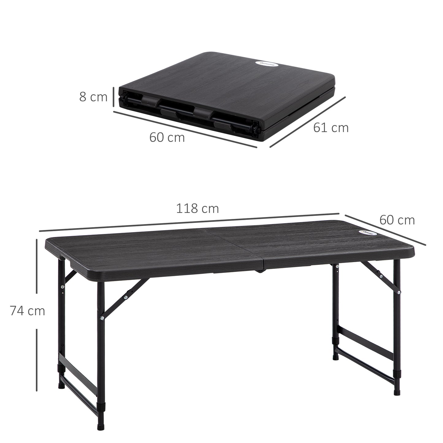 Outsunny Mesa de Jardín Rectangular Plegable Mesa de Comedor Exterior para 4 Personas con Altura Ajustable y Marco de Acero para Patio Terraza Balcón 118x60x56-74 cm Gris Oscuro