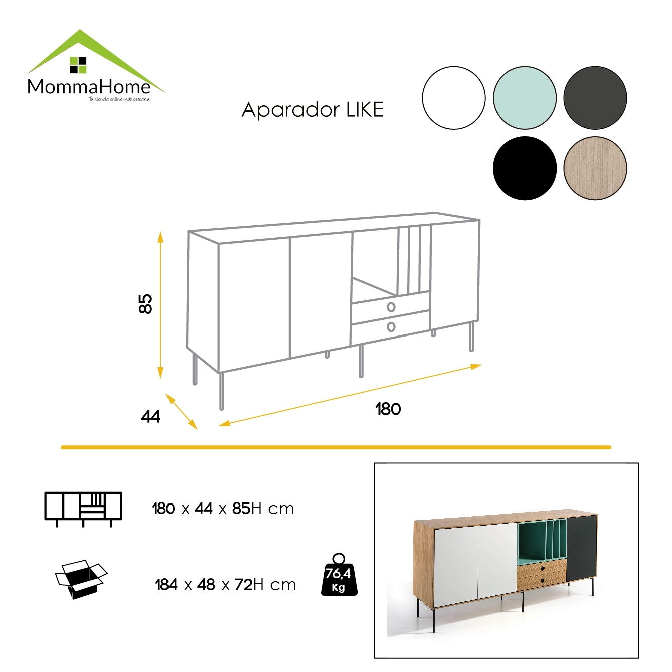 MOMMA HOME Aparador Salón de diseño, Modelo Like, Medidas 180 x 44 x 85 cm