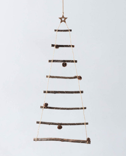 Árbol de Navidad con Luces LED de Madera 110 cm Pin Marrón - The Masie
