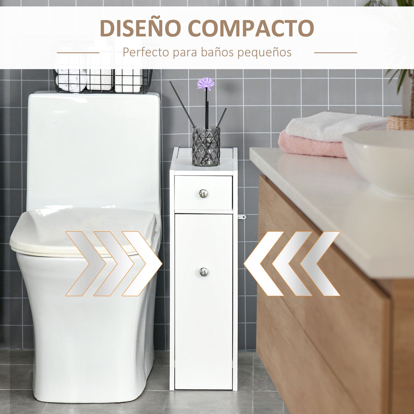 HOMCOM Armario Auxiliar de Baño Mueble de Baño Estrecho con 2 Cajones y Compartimiento Superior con Tapa para Lavabo Ducha 17x48x58 cm Blanco