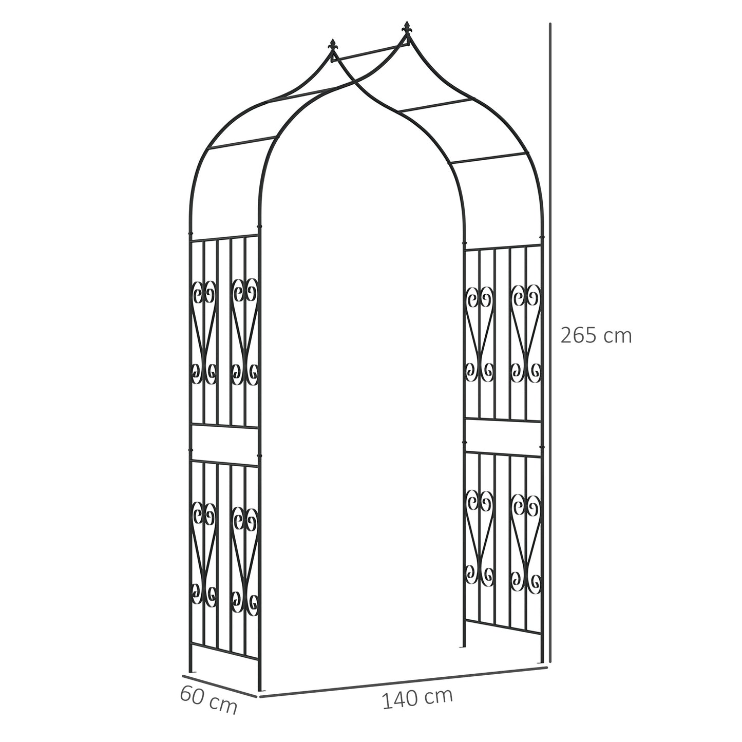 Outsunny Arco de Jardín de Metal Arco de Rosas Arco de Boda Diseño Enrejado para Plantas Trepaderas Enredaderas Exterior Patio Terraza 140x60x265 cm Negro