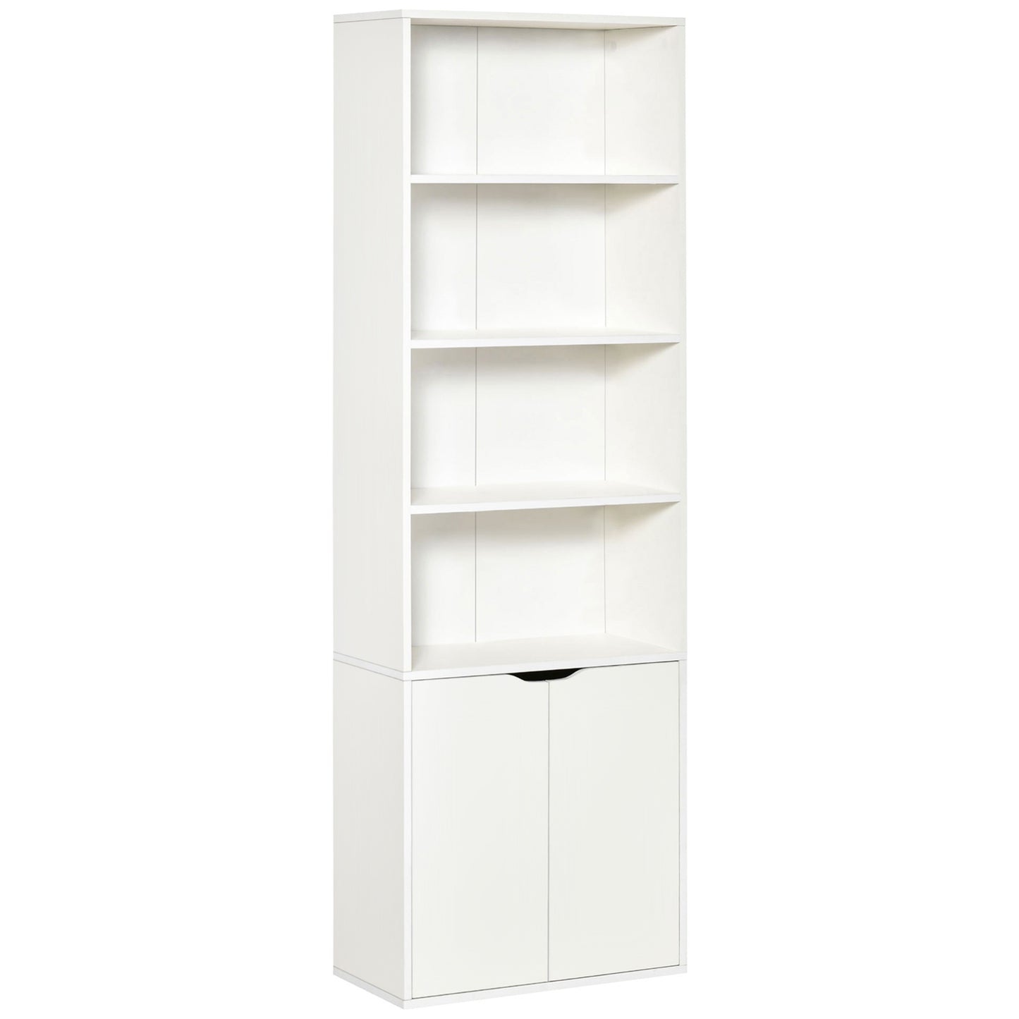 HOMCOM Estantería Librería Armario de Libros con 4 Compartimentos Abiertos y 2 Puertas para Salón Estudio Oficina Carga 80 kg 59x29x180 cm Blanco