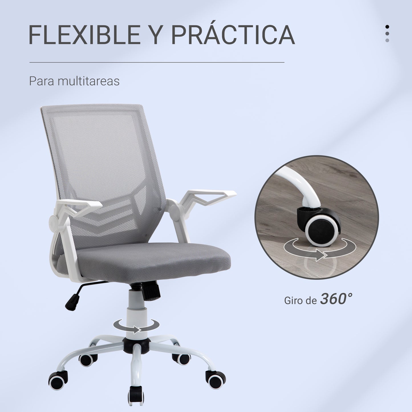 Vinsetto Silla de Oficina Ergonómica Silla de Malla con Altura Ajustable Reposabrazos Abatible Soporte Lumbar Transpirable para Adolescentes Adultos 62,5x55x94-104 cm Gris