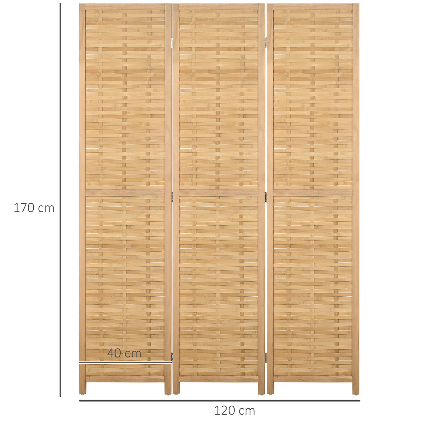 HOMCOM Biombo de 3 Paneles Divisor de Habitación Plegable 120x1,8x170 cm Separador de Ambientes con Patrón de Tejido de Bambú Estilo Rústico para Oficina Dormitorio Salón Natural