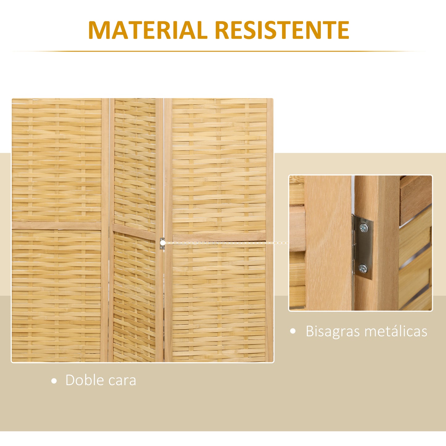 HOMCOM Biombo de 3 Paneles Divisor de Habitación Plegable 120x1,8x170 cm Separador de Ambientes con Patrón de Tejido de Bambú Estilo Rústico para Oficina Dormitorio Salón Natural