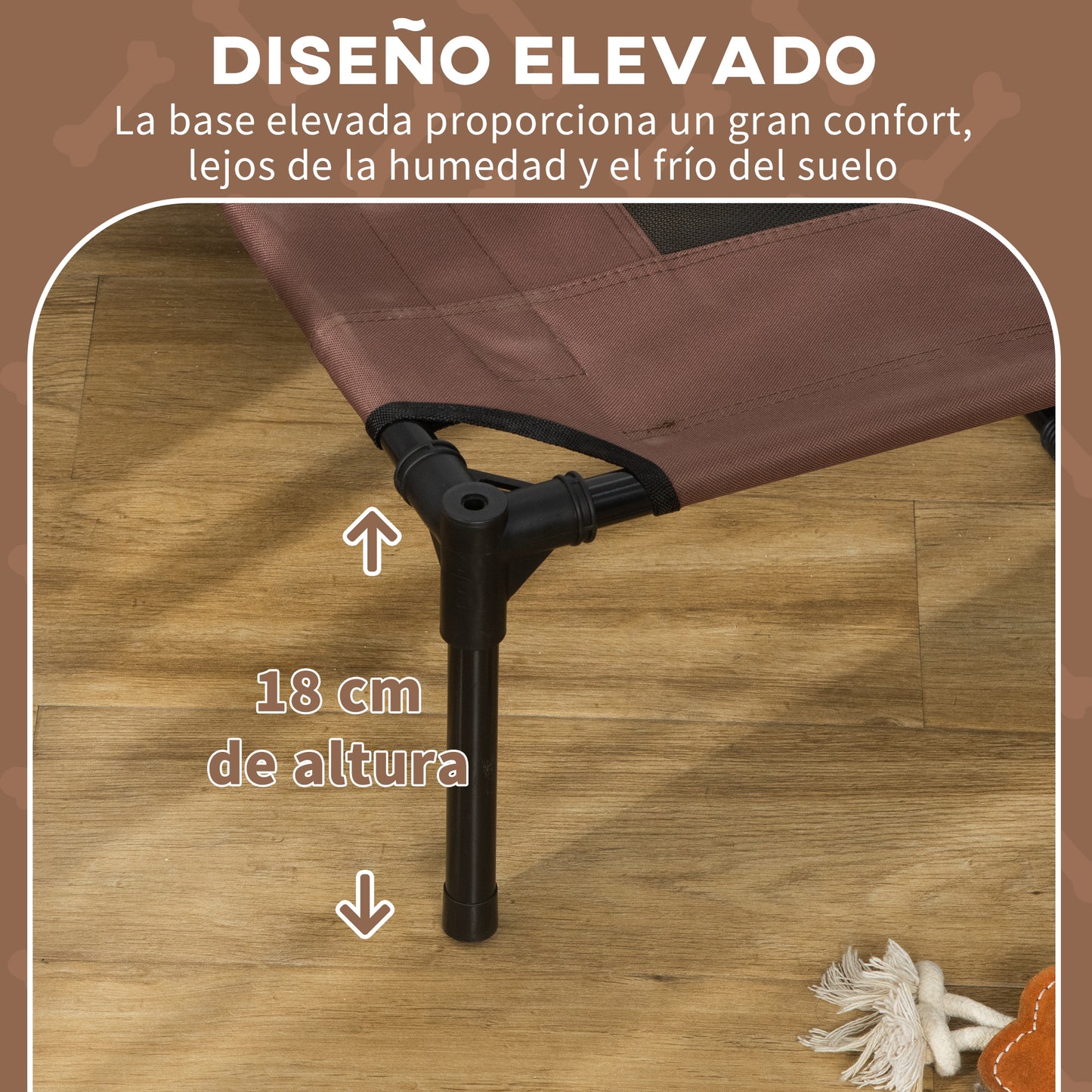 PawHut Cama Elevada para Mascotas Portátil con Toldo Extraíble Tela Transpirable al Aire Libre para Interior y Exterior 122x92x108 cm Café