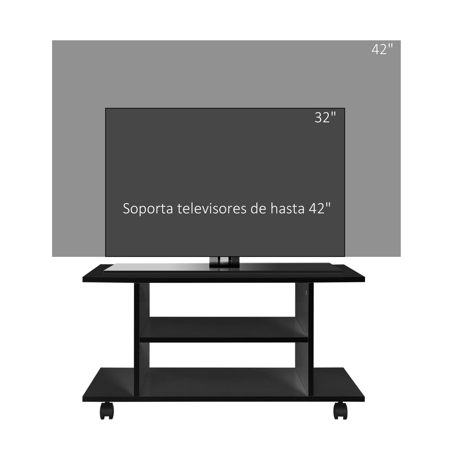 HOMCOM Mueble para Televisión Mesa para TV con Estantes y Ruedas con Bloqueo Superficie de Melamina 80x40x40 cm Negro