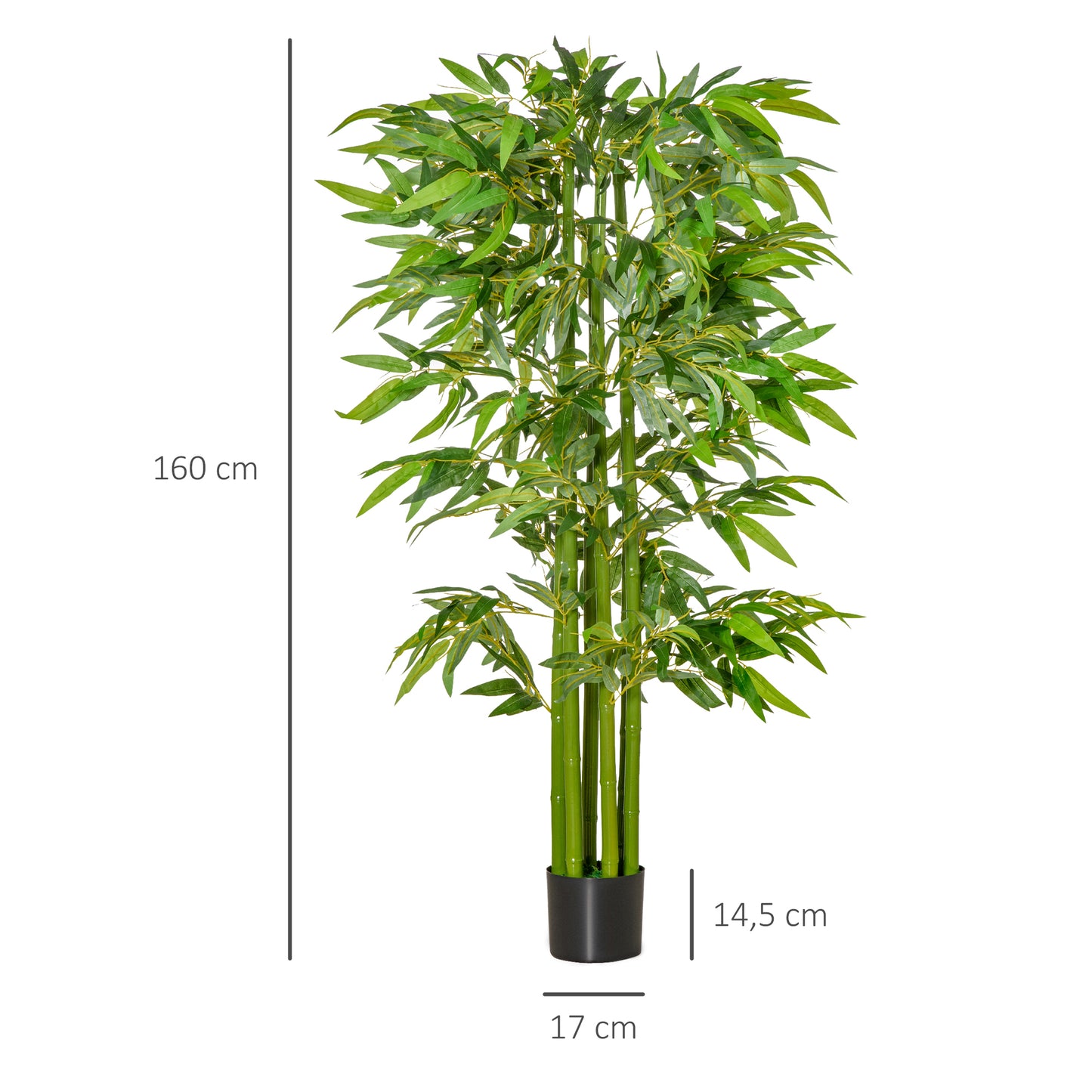 HOMCOM Árbol de Bambú Artificial 160 cm Planta Artificial con 975 Hojas y Maceta Planta Artificial Decorativa para Interior Hogar Salón Oficina Verde