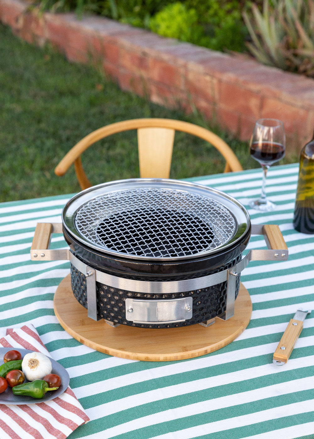 BBQ KAMADO HIBACHI - Barbacoa redonda con grill y plancha