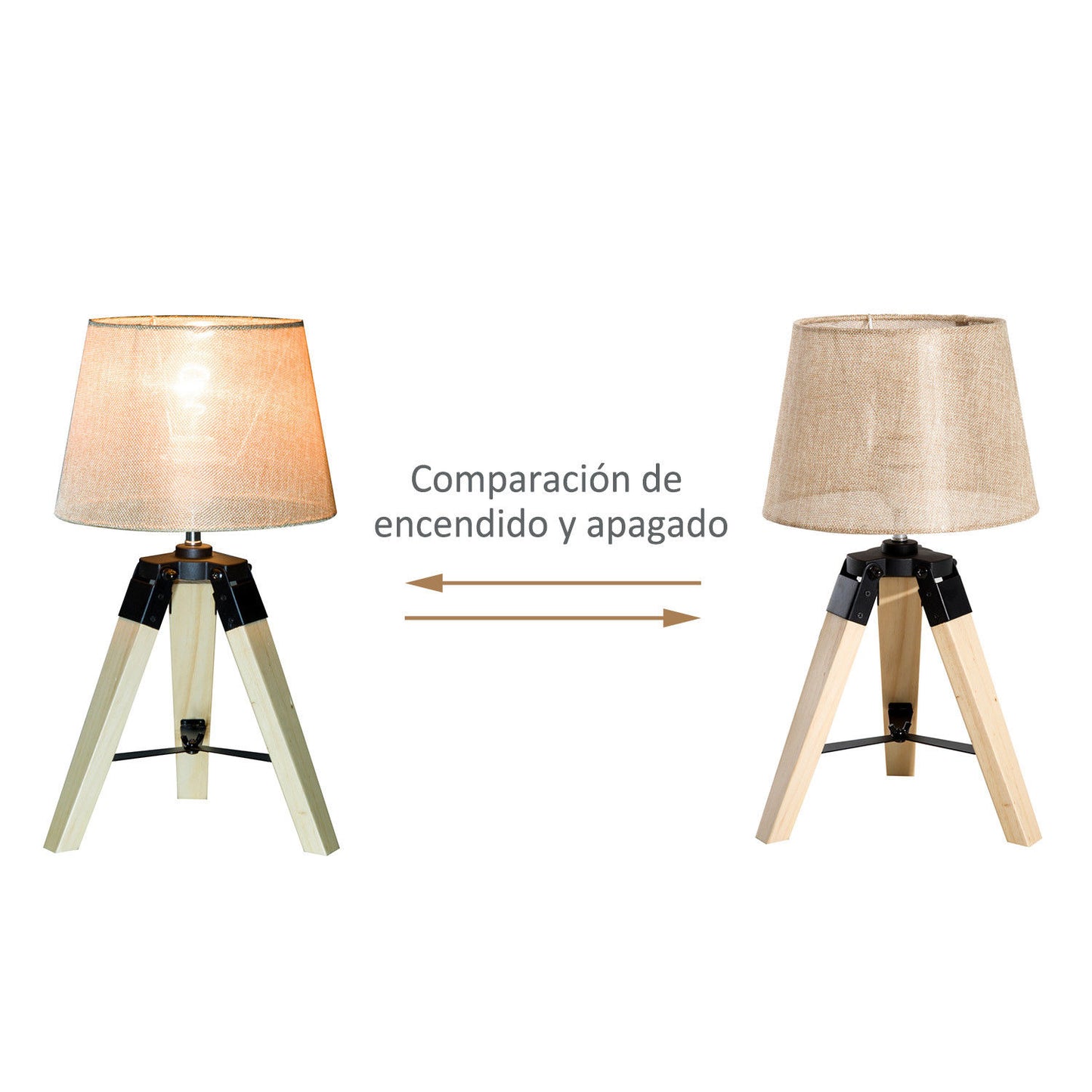 HOMCOM Lámpara de Mesa Moderna y Original con Base Trípode de Madera y Pantalla de Tela Lino para Salón o Dormitorio 24x24x45cm E27 Máx. 40W Crema