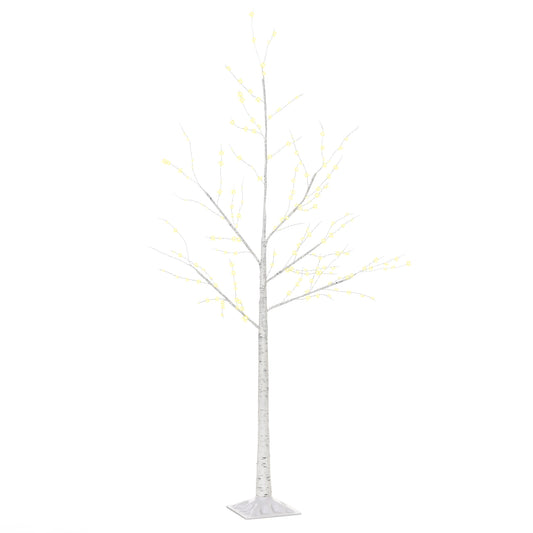 Outsunny Árbol de Abedul 150 cm de Altura con 210 Luces LED en Blanco Cálido Ramas Flexibles y Base para Decoración de Fiestas Cumpleaños Bodas 20x20x150 cm Blanco