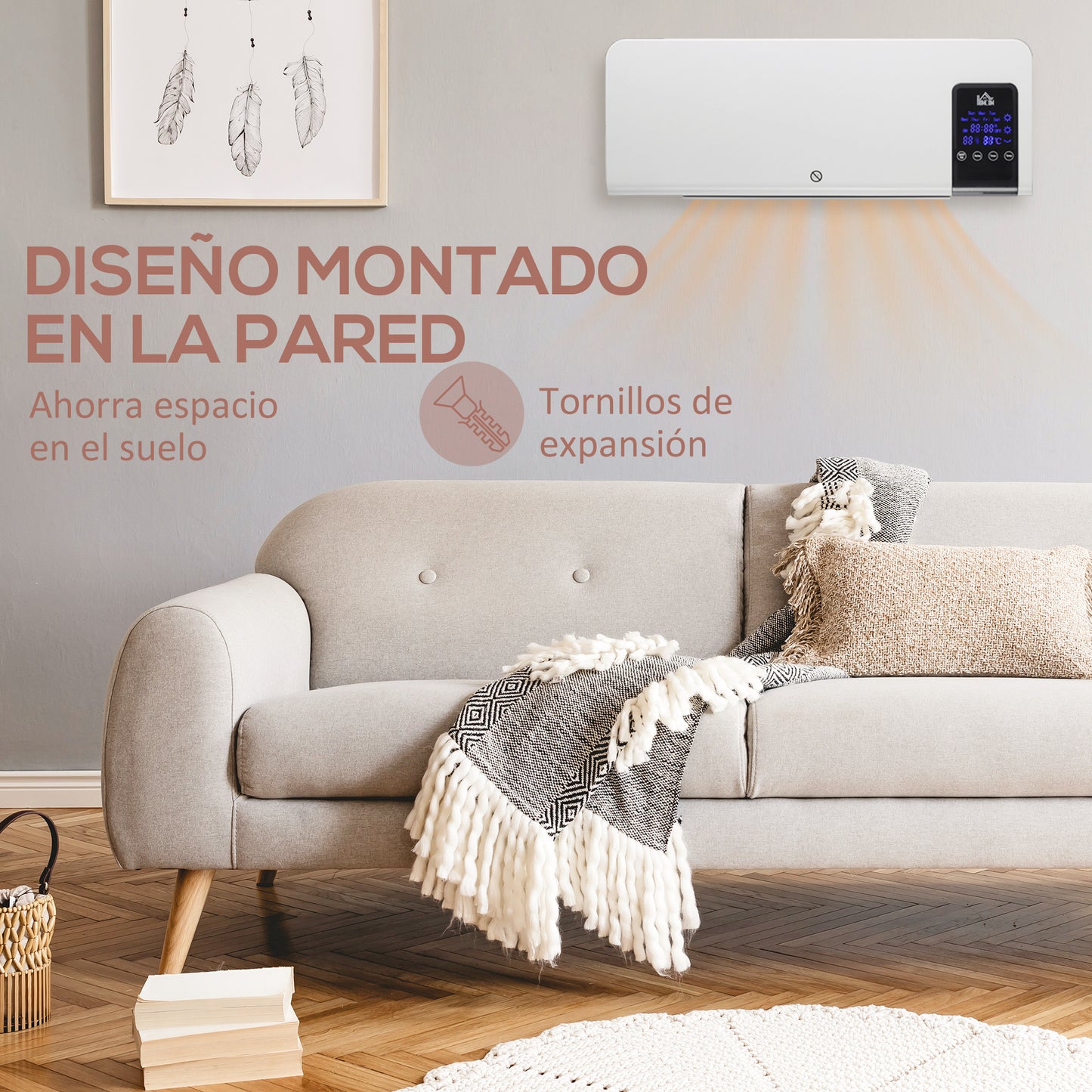 HOMCOM Calefactor Eléctrico de Pared Calefactor de baño 1000W/2000W con Función de Oscilación Mando a Distancia Temporizador Protección contra Sobrecalentamiento 54,5x12x21,5 cm Blanco