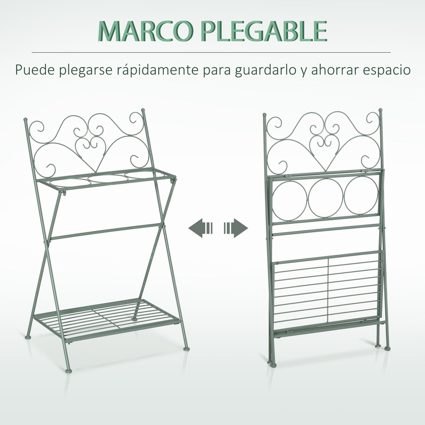 Outsunny Soporte de Metal para Plantas Plegable con 3 Macetas Incluidas y Estante Inferior Porta Macetero Decorativo de Flores para Interiores y Exteriores 47x37x78,5 cm Verde