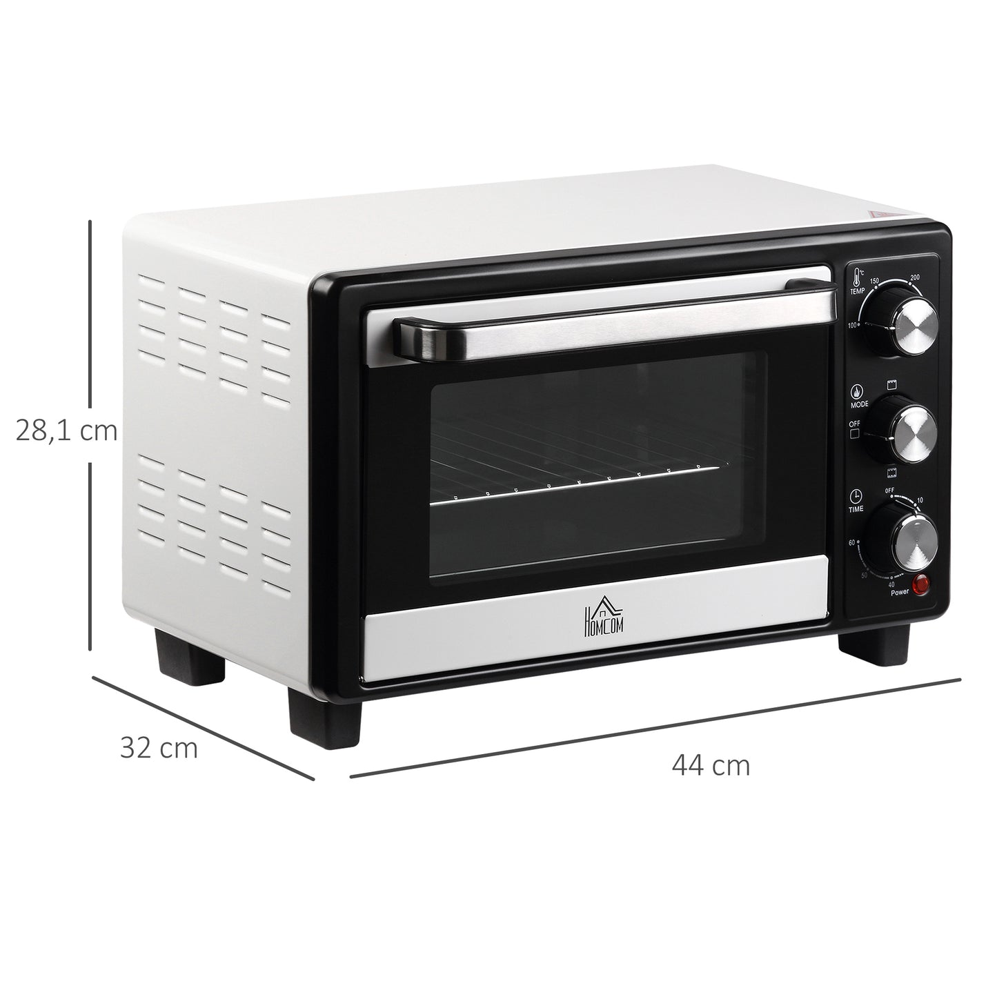 HOMCOM Horno Eléctrico de Sobremesa 16L 1400W Horno Portátil Mini Horno con 3 Modos de Calor Temperatura hasta 230 ℃ Temporizador Bandeja de Horneado y Rejilla 44x32x28,1 cm Blanco y Negro