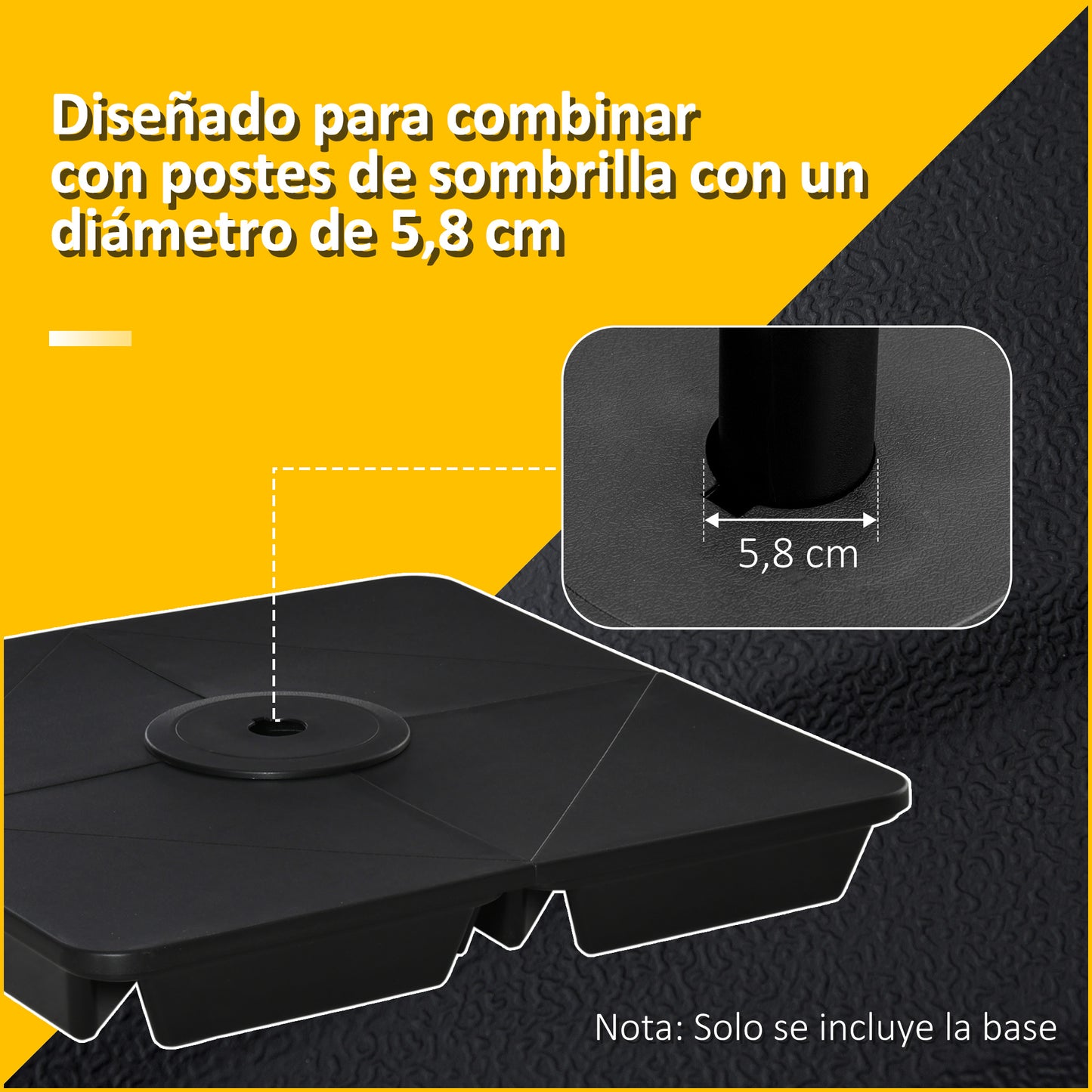 Outsunny 4 Pesos para Base de Sombrilla Rellenable de Arena 80 kg con Asa 4 Piezas para Base Cruzada de Parasol Sombrilla Cantilever para Jardín Exterior 89x89x11 cm Negro