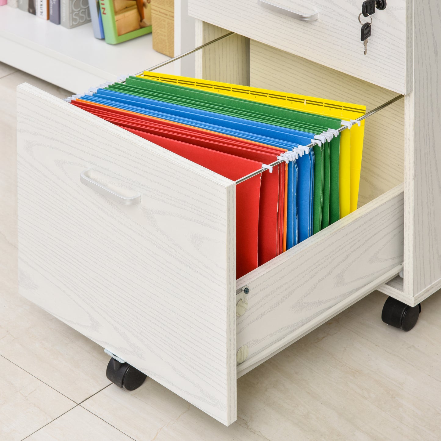 Vinsetto Archivador Móvil para Archivos A4 con Ruedas Gabinete de Archivos Suspendidos con 2 Cajones y Cerradura 40x45x55,6 cm Blanco