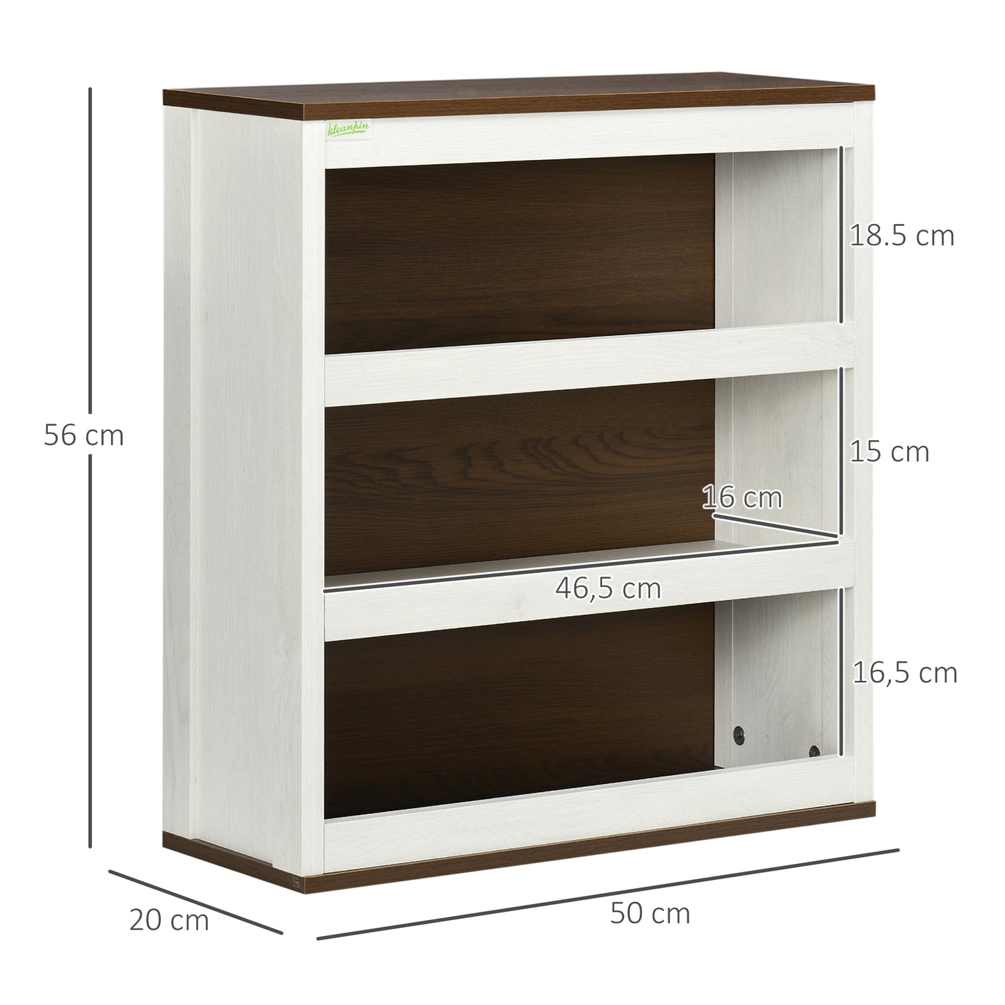 kleankin Armario de Baño de Pared Moderno Mueble Colgante de Baño con 3 Estantes de Almacenaje para Cocina Dormitorio Aseo 50x20x56 cm Blanco y Nogal